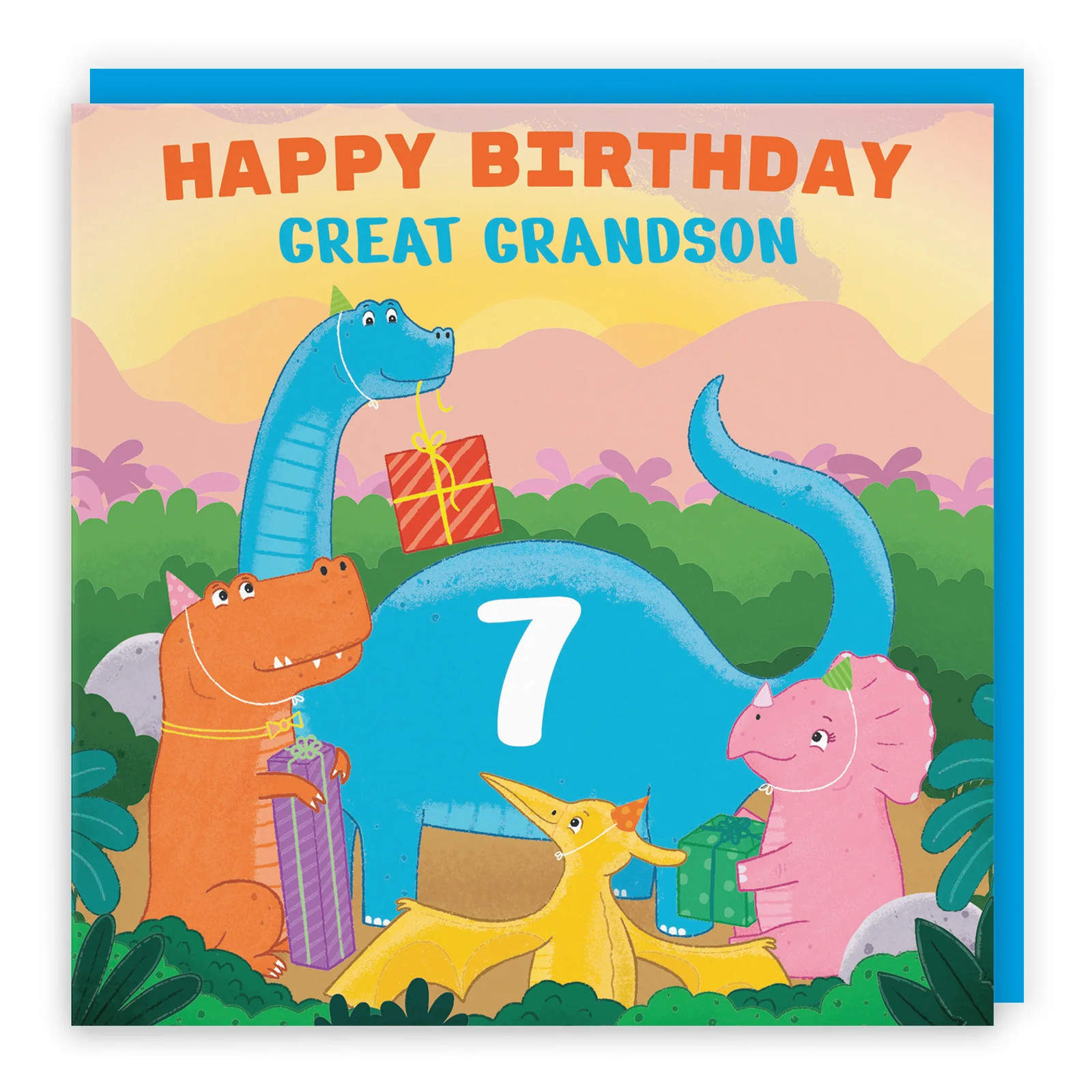 7th Great Grandson Dinosaur Party Birthday Card Imagination