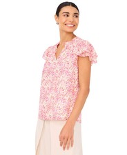 CeCe Women's Top Sz M Ruffled Keyhole-Neck Flutter-Sleeve Blouse