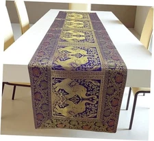 Silk Elephant Purple Table Runner – Fall Decor for Dining Table, Animal Print