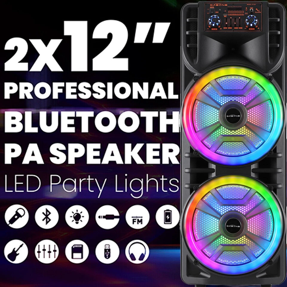 Двойной 12» портативный Bluetooth динамик громкий тяжелый бас звук вечеринки динамик с микрофоном - Изображение 2 из 4
