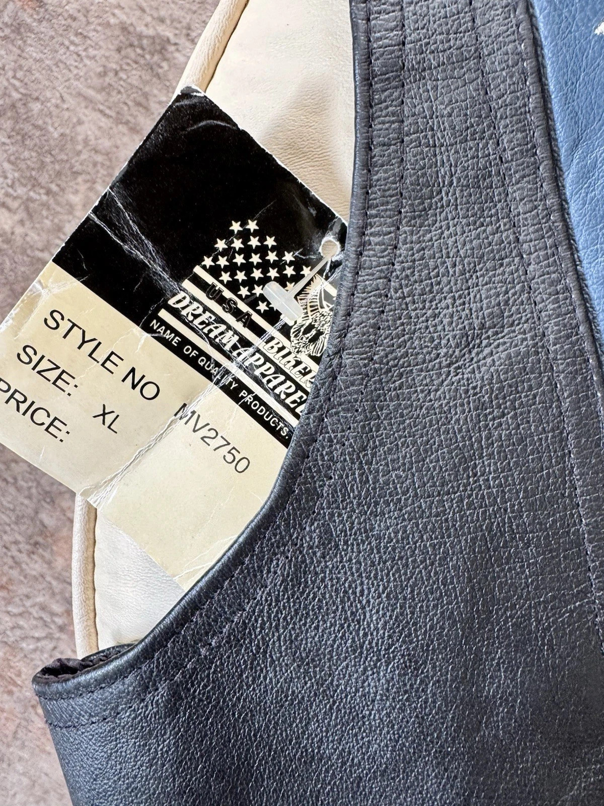 USA Bikers Dream Apparel Leather EMBROIDERED STAR USA Flag Vest Size XL  (NEW)