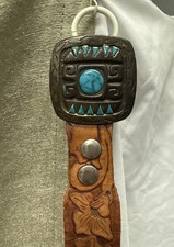 Western Leather Tooled Woman s Belt Tina 36 W/turquoise Accents