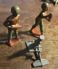 2 Vintage metal soldiers W/ Mortor WWII made in England