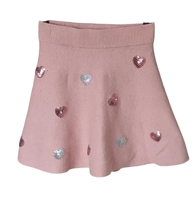 Primark Mädchen Strickrock Gr. 110 Kinder Rock Rosa Herz Pailletten  - Bild 1 von 2