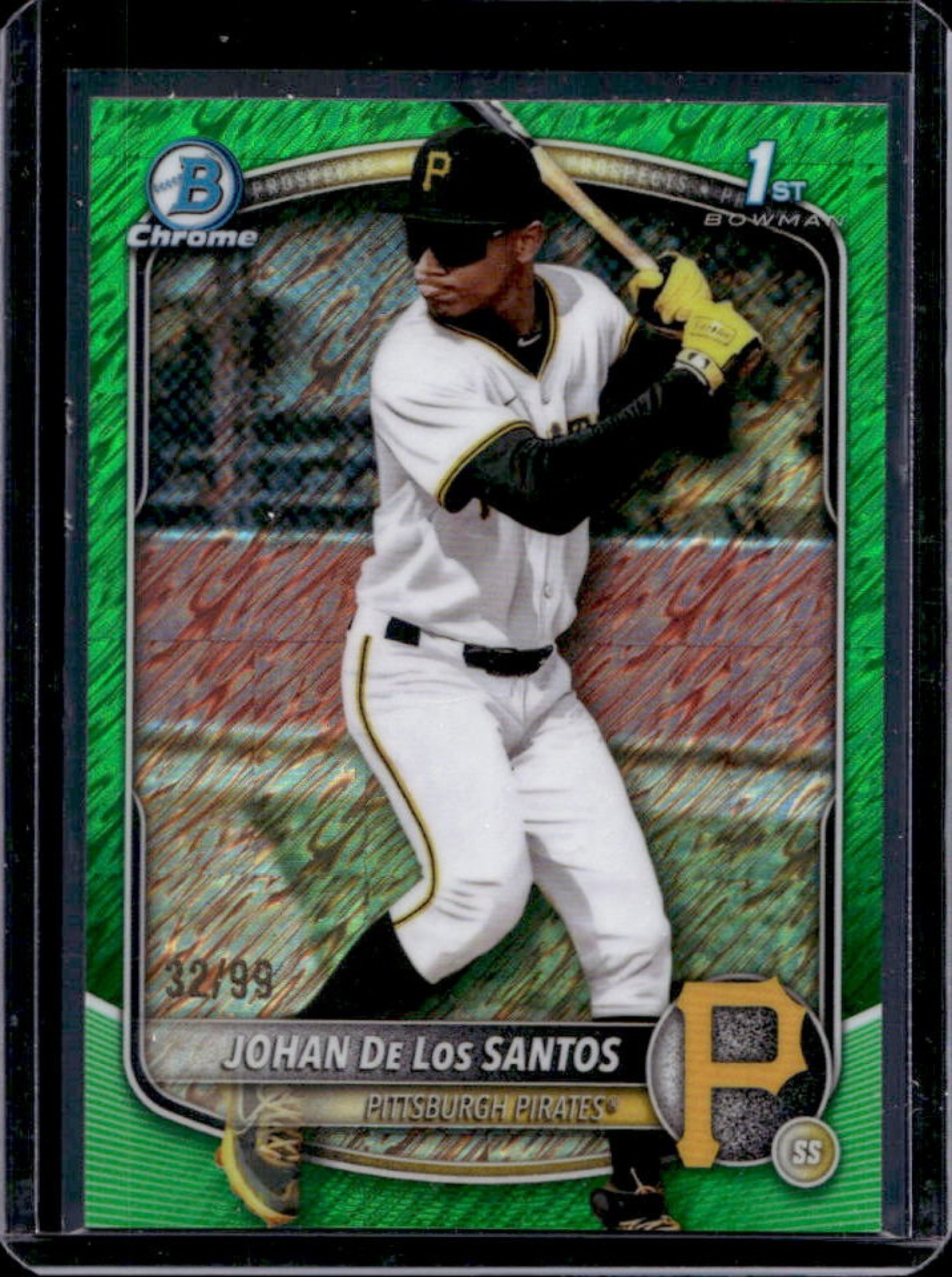 2025 Bowman Chrome Johan De Los Santos Green Shimmer Refractor 1st #/99 Pirates