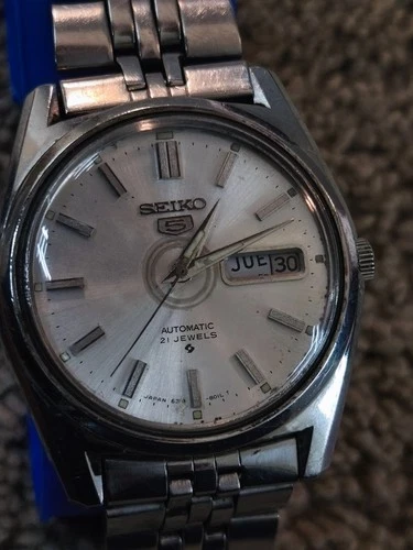 vintage 1971 Seiko 5 Automatic 21 Jewels day-date wristwatch, model 6119-8093