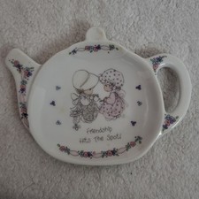 Vintage Precious Moments Tea Bag Dish 1991 Teapot Shaped Porcelain Enesco