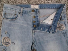 Current/Elliott Jeans Womens 32 Light Wash Floral Embroidered Button Fly 34x29