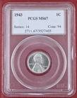1943 Steel Wheat Cent PCGS MS67 Original Surfaces