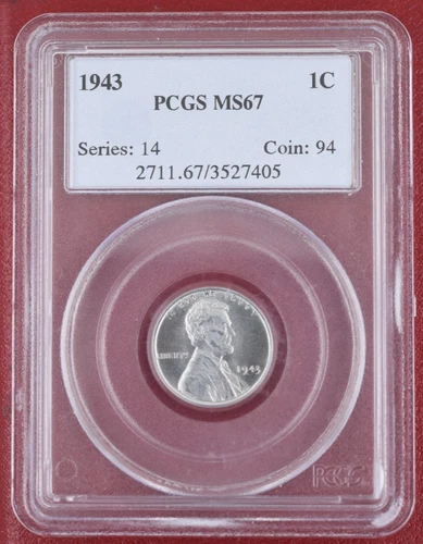 1943 Steel Wheat Cent PCGS MS67 Original Surfaces