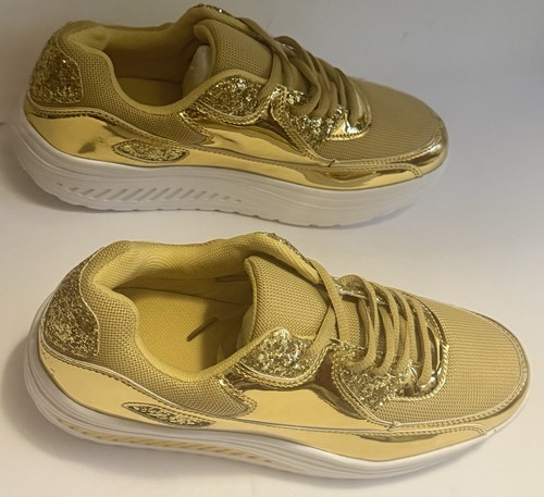 Sneakers Women’s Gold 8 1/2 41 Platform Wedge Slip On Walking Shoes Gym Athletic - Picture 7 of 18