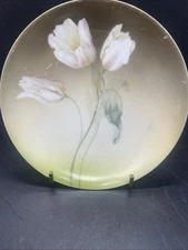 R.S. Germany Hand Painted Dessert Plate White Tulips Gold Trim #393