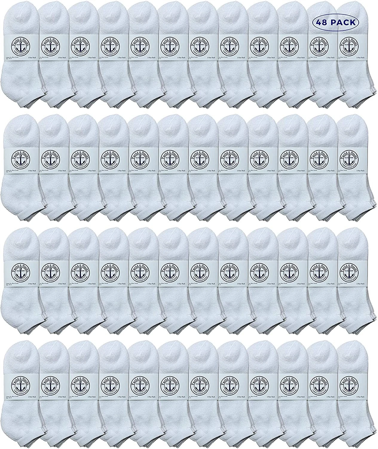 48 Pack of Men's No Show Ankle Socks, Premium Quality Cotton Size 10-13 White