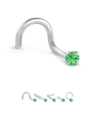 14K White, Yellow or Rose Gold Nose Ring Stud Genuine Emerald 18G 20G 22G