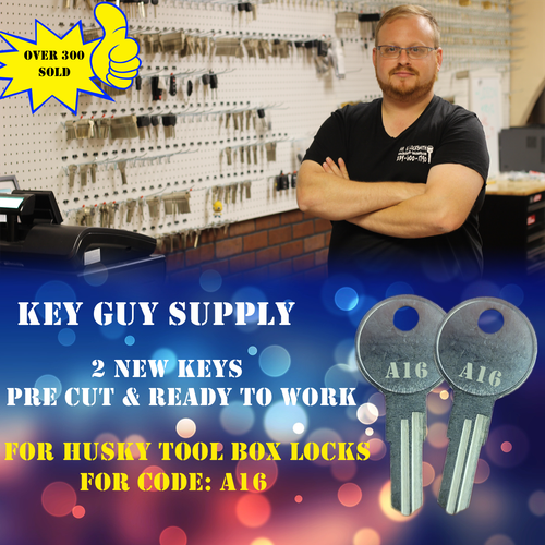 A16 Key. 2 NEW KEYS FOR HUSKY TOOL BOX, Home Depot, Licensed locksmith