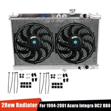 2 Row Aluminum Radiator + 2X12" Slim Fan For 1994-2001 Acura Integra DC2 DB MT