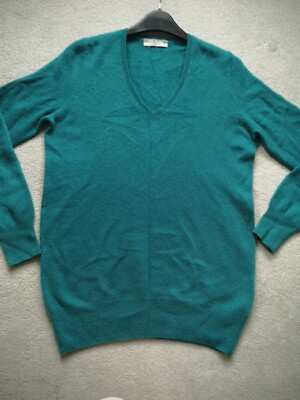 M&S reines Echt Kaschmir Pullover 10 12 Pulli TOP smaragdgrün T-Shirt Bluse