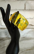 VINTAGE Retro 80's Lucite Translucent Neon Blue Splatter Wide Bangle Bracelet