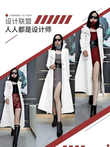 Real Leather Trench Coat Womens Long Sleeve Luxury Fashion Overcoat Windbreaker - Bild 13 von 19