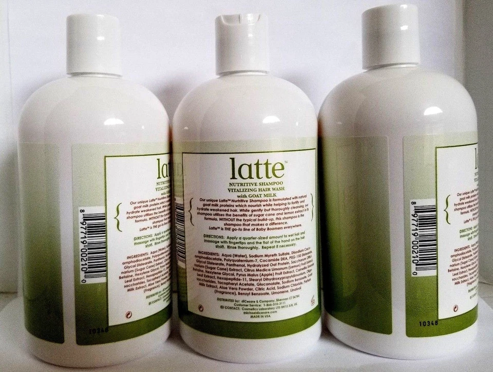 Paquete de 3 champú nutritivo DICESARE LATTE lavado de cabello vitalizante con leche de cabra 16 oz Foto 3 de 3