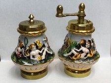 Vintage Capodimonte Porcelain Salt Shaker Pepper Mill Nude Chebrus Angels Italy