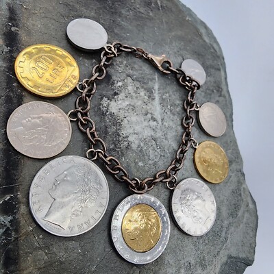 Sterling Silber 925 - Milor Italien Lira Münze mit Sterling 8'' Kette Armband Ag 23136