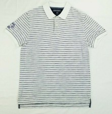 Tommy Hilfiger Slim Fit Large White Blue Striped Embroidered Logo NYC Men's Polo