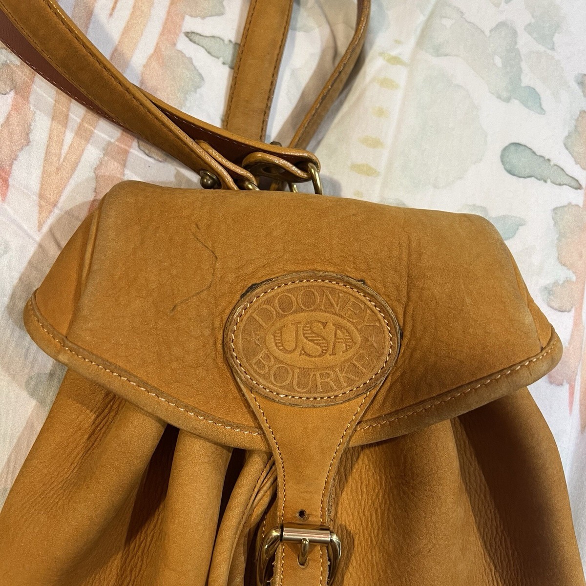 Dooney & Bourke Yellow Backpack Dooney and Bourke orange leather backpack with brown leather  main image 3