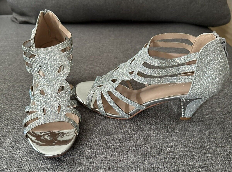 Women’s Forever Perform 60 Silver Rhinestone Heel Sandals, Shoes Size 10