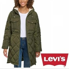 NWT Levi's Quilted Parka Jacket with Plush Hood, Army Green, Size S, Winter Coat