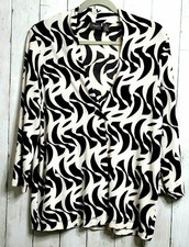 Chicos Travelers 1 Slinky Cardigan Open Front Jacket One Button Black White M
