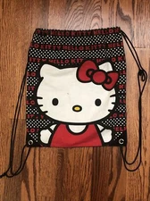 Hello Kitty 2013 Sanrio Loungefly Bag Drawstring Embroidered Black Red Polka-Dot