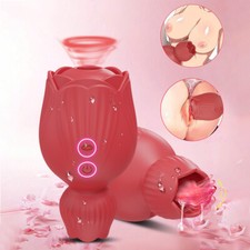Oral Clit Licking Sucking Tongue Rose Vibrator G-Spot Dildo Sex Toys For Women
