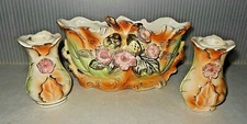 Mid Century Vintage Betson Pottery Hand Painted Planter & Taper Candle Holder 