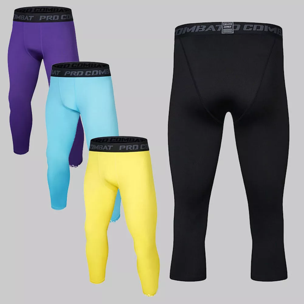 Men s Running Bodybuilding Leggings Base Layer Tight Capri Pants Compression Gym