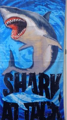Shark Attack Aquatic Velour Beach Bath Towel 30x60 100% Cotton