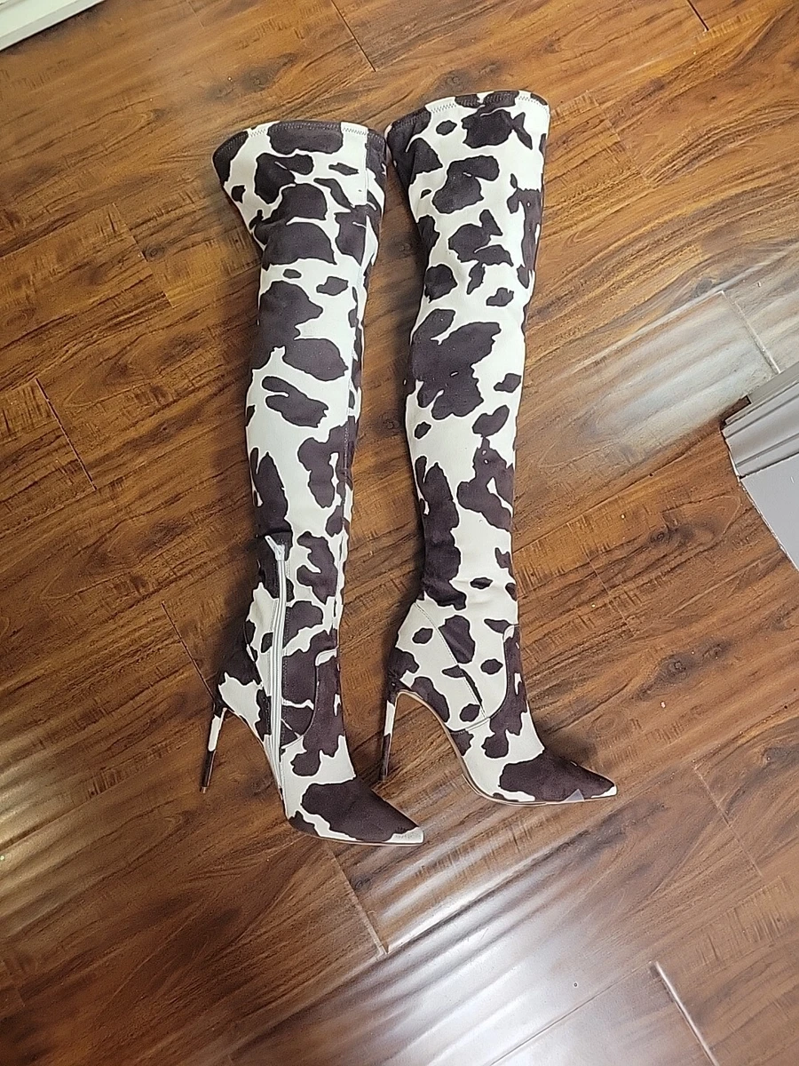 Cow print thigh deals high boots