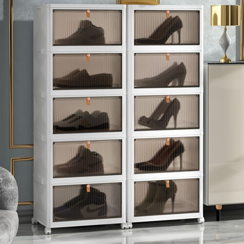 Magnetic Shoe Storage Box Drop Side/Front Sneaker Case Stackable Container XL