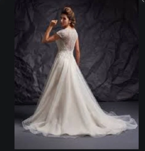 Bonny Essence Collection Wedding Gown Dress Cap Sleeve Natural Style 8700M Sz 10 - Image 4 of 4