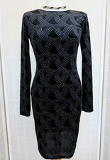 Quiz Dress Size 12 Black Velour Sparkle Glitter Bodycon Long Sleeves Party