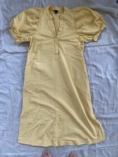 Ann Taylor Womens Size M YellowLinen Blend Midi Shirtdress Balloon Sleeve