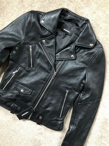 LEATHER BIKER JACKET COAT - MEDIUM 