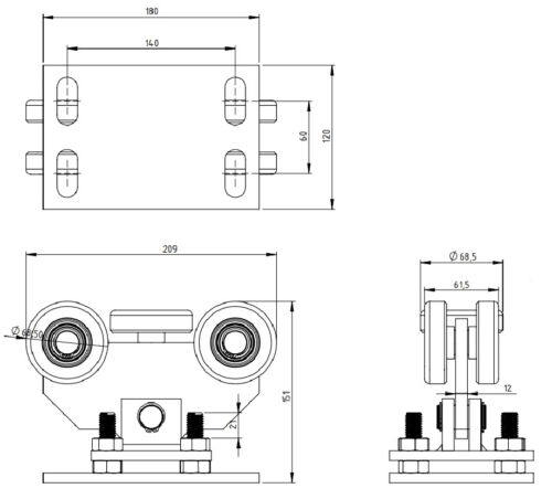 Unità porta scorrevole carrello per profili 80x80x5 set unità FS-80.ZS.05.AM - Foto 3 di 5