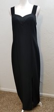 UNBRANDED SIZE 6 BLACK BEADED CREPE SLEEVELESS SHEATH LONG GOWN DRESS SLIT SCARF