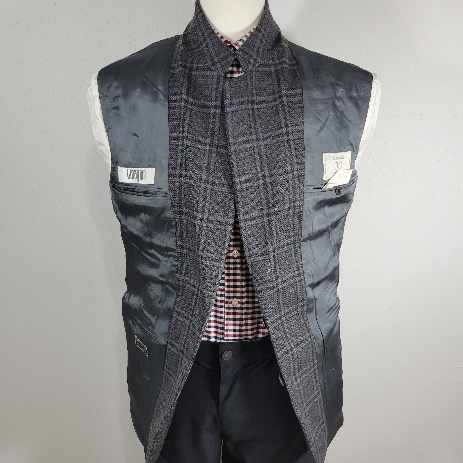 Valentino Uomo Men's Sport Coat Blazer Two Button Gray Plaid Wool US 42R ITALY thumbnail 11