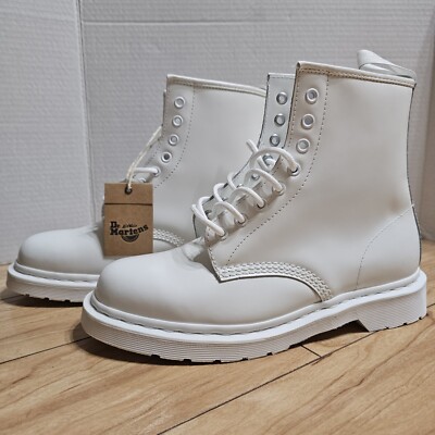 MARTENS Optical White Vegan Leather 1460 Mono Lace Up Boots Wmns 8_Mens 