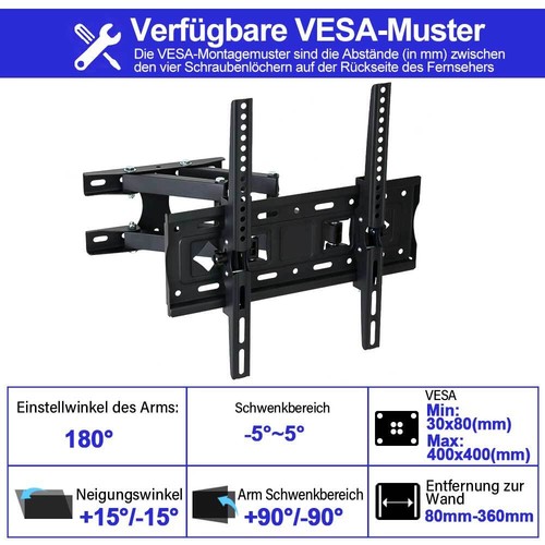 TV Wandhalterung für 32-85 Zoll Schwenkbare Wandhalter Fernseher Neigbare - Bild 6 von 24