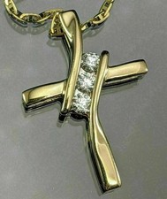 2 Ct Round Cut White Moissanite Women's Cross Pendant 14K Yellow Gold Plated