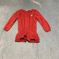 Guess Sweater Dress Girls 2 Red Cotton Stretch Cable Knit Crew Neck Winter Warm