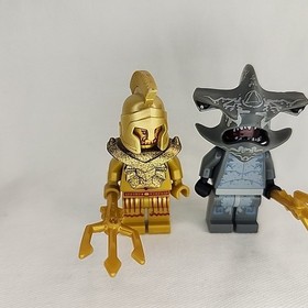 LEGO Gold Poseidon Temple Statue Atlantis Minifigure 7985 + Shark Soldier 